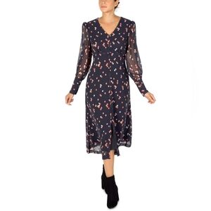 NWT - Julia Jordan Long Sleeve Black Polka Print Midi Shirt Dress - Size 16